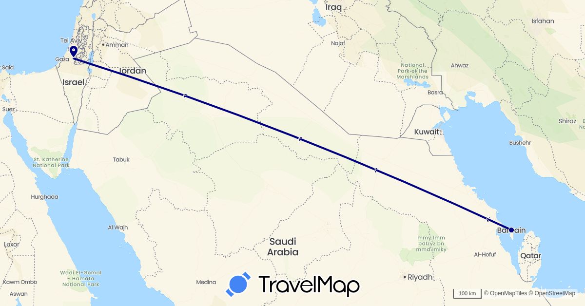 TravelMap itinerary: driving in Bahrain, Israel (Asia)